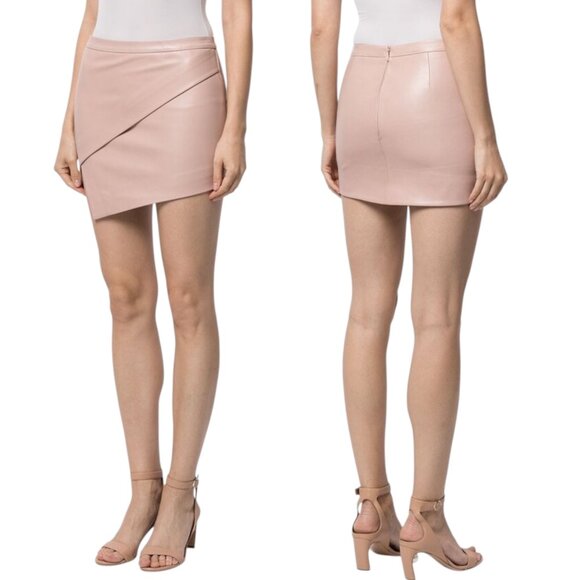 Michelle Mason, Women’s Lambskin Leather Asymmetric Mini Skirt Blush Pink Size 0 - Picture 1 of 16